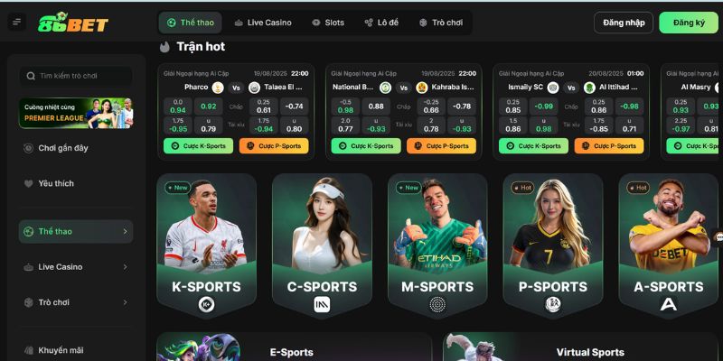 Khám phá sảnh thể thao tại nhà cái 86BET